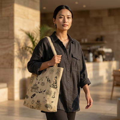 Gorkhali Culture Doodle AOP Tote Bag