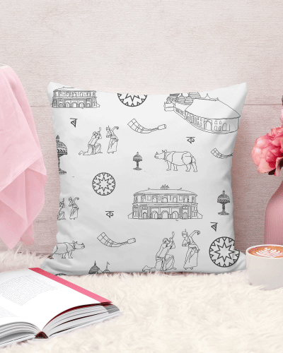 Echoes of Bihu Doodle Cushion Cover